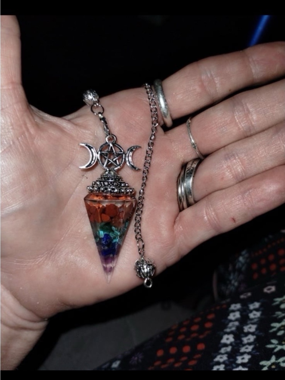 Multi-Color Crystal Pendulum with Triple Moon Charm